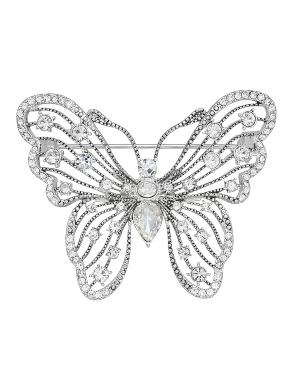 NAPIER Butterfly Brooch Pin Silver Tone Clear Rhinestone Insect Signed